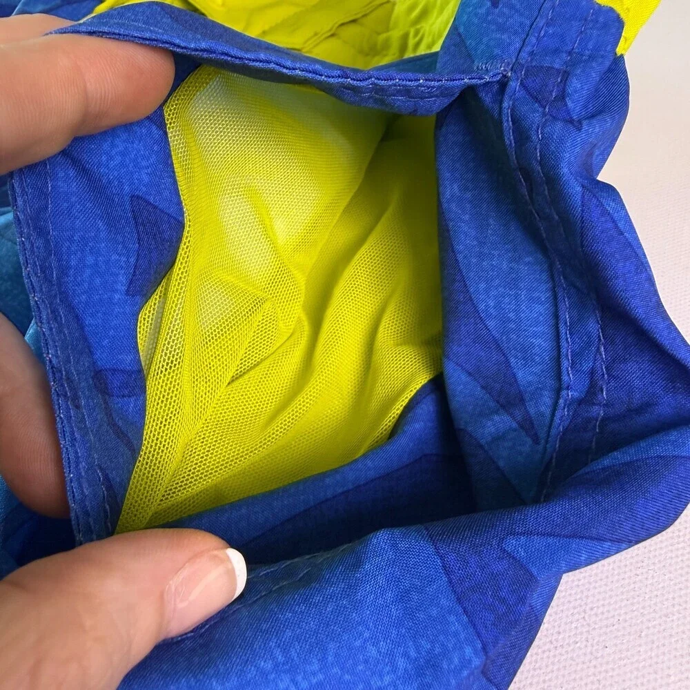 Speedo Men's Swim Trunks Size L Royal Blue Lime Green Geometric Pockets Lined